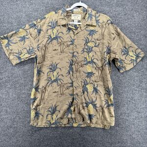 Bamboo Cay Shirt Mens XL Brown Pineapple Print Button Up Hawaiian Beach Vacation